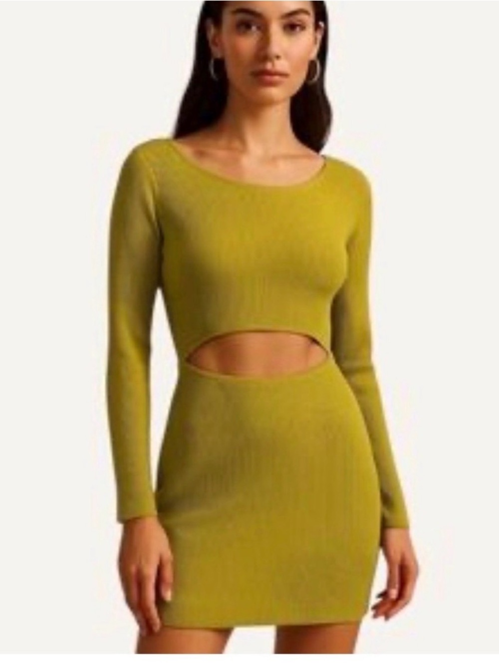 House of Harlow 1960 Olive Green Cutout Ribbed Knit Mini Dress